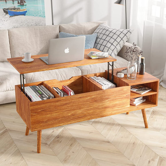 Modern Lift Top Coffee Table for Living Room - Sturdy Lift Top Table Easy to Lift Up and Close, with Larger Hidden Compartments and Adjustable Storage Shelf, Coffee Table with Lift Top, Cherrywood