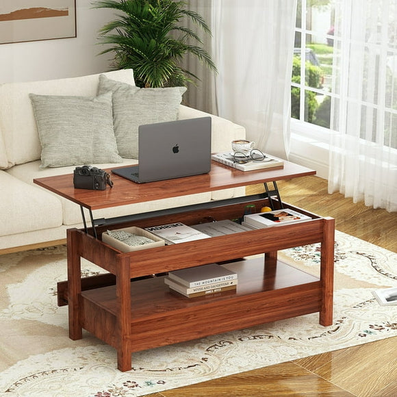RichYa 41.7 Lift Top Coffee Table with New Upgrade Metal Frame Suitable for Living Room Cherry Wood