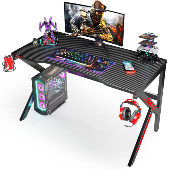 SIMBR Gaming Desk 48 inch, Gamer Desk Office PC Computer Desk, Large Workstation Gaming Table for Gaming Laptop with Controller Stand, Cup Holder Headset Hook