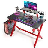 SIMBR Gaming Desk 43 Inch Computer Desk Gaming Table X Shaped Gamer Table PC Gaming Workstation Home Office Desk with Carbon Fiber Surface Controller Stand Cup Holder and Headphone Hook (Black)