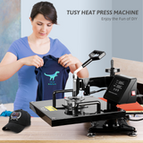 15"x15" TUSY Heat Press Machine Pro 5 in 1 Heat Transfer Press Machine Swing Away 360 Degree Rotation Digital Industrial Sublimation for T-Shirt/Hat/Mug/Plate
