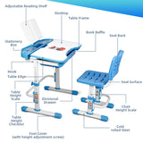 SIMBR Kid Desk and Chair Set with Drawer, Height Adjustable Student Study Desk, Kid Desk Chair with Tilted Table, 28"x 22" Desktop, Blue