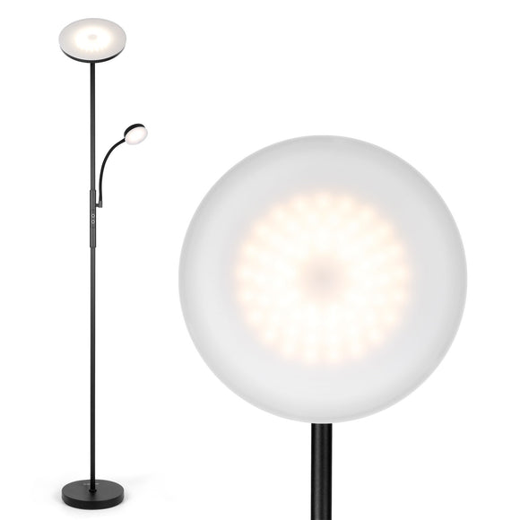 Albrillo Modern Floor Lamp - 28W Sky LED Torchiere and 5W Reading Light, 2200 + 400Lumens, Dimmable Standing Lamp, Touch and Remote Control, 3000K-6000K or for Living Room, Bedroom, Office, Black