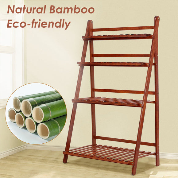 Bamboo Plant Stand 4 Tier Foldable Flower Shelf, Ideal as Pot Organizer, Plant Rack,Display Holder