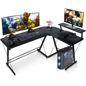 SIMBR L-Shaped Desk 58.4” Computer Desk, Home Office Desk, Corner Gaming Desk with Large Monitor Stand, Kid Study Desk Writing Table Workstation