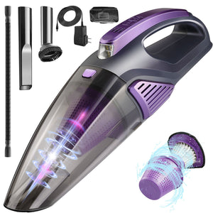 Handheld Vacuum Cordless, Car Vacuum Cleaner(Led Light, Quick Rechargeable 2500mAh Battery) Wet&Dry Portable Vacuum Hand Vacuum Cleaner for Car and Home,Stainless HEPA Filter