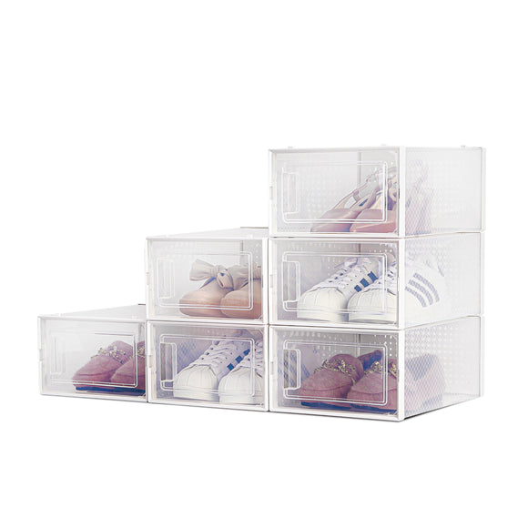 6 Pcs Stackable Shoe Storage Boxes for US Size 12- Shoe Boxes Clear Plastic Stackable, Front Opening Shoe Organizer for Closet, Shoe Container with lids, Space Saver Foldable Shoe Box Bin