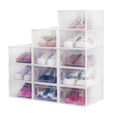 12 Pcs Stackable Shoe Boxes Clear Plastic Stackable, Shoe Storage Boxes, Front Opening Shoe Organizer with lids for Closet, Foldable Shoe Box Bin (13.2” x 9.1” x 5.5”)