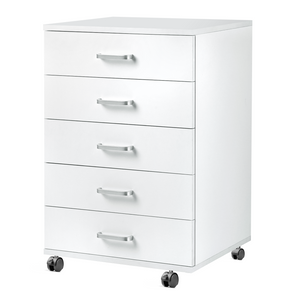 Hosfur 5-Drawer Chest, Storage Dresser Cabinet with Wheels, White