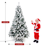 Amzdeal 6FT Snow Flocked Artificial Christmas Tree Pre-Lit, 928 Branches & 250 Warm Lights, Sturdy Base