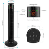 Quiet Tower fan 36” with Remote Control, 96 CM Stand Fan with 4 Speed Levels and 2 Modes, 12H timer, 45W with LED Display & Touch Panel, 60 ° Oscillation Floor Fan, lowest 25db Household Fans, Black