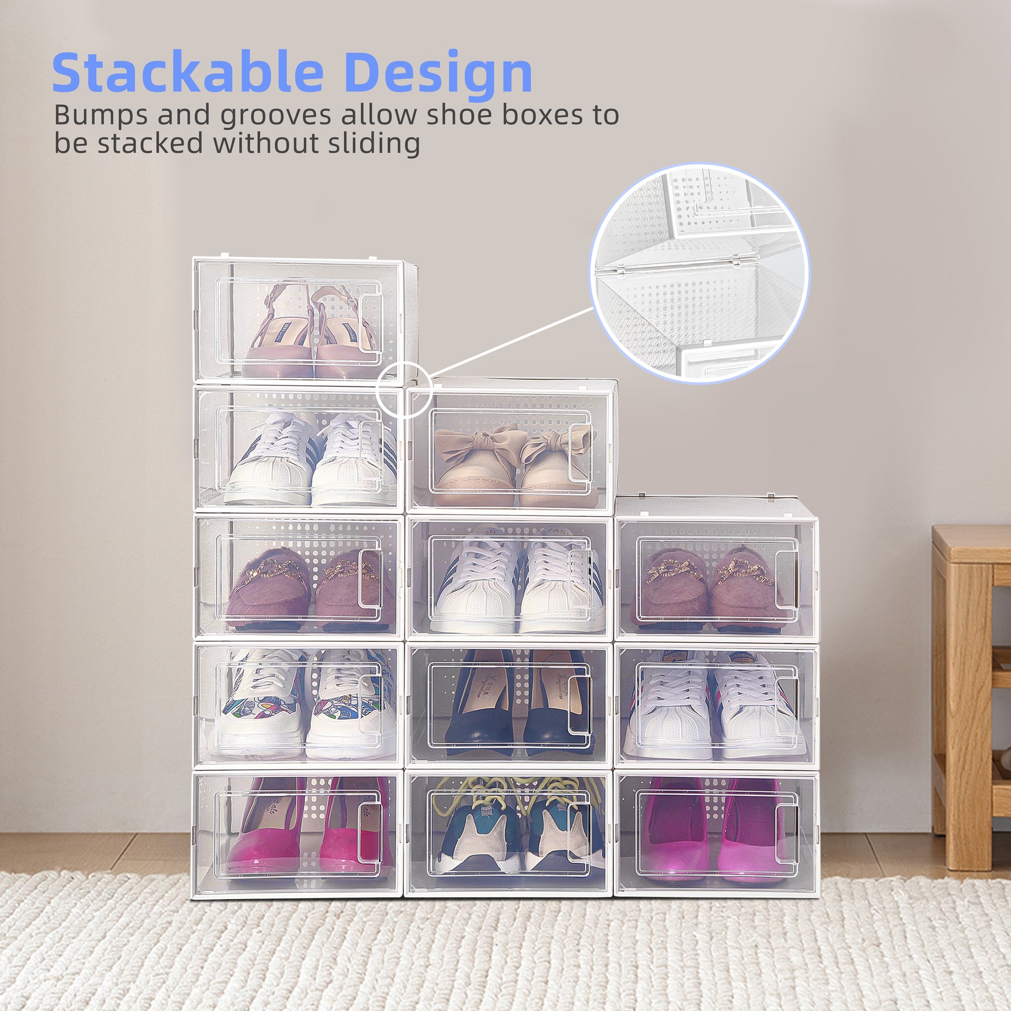 Extra Large Shoe Storage Box, Clear Plastic Stackable Shoe