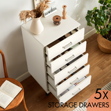 Hosfur 5-Drawer Chest, Storage Dresser Cabinet with Wheels, White