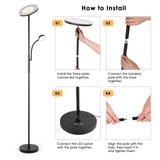 Albrillo Modern Floor Lamp - 28W Sky LED Torchiere and 5W Reading Light, 2200 + 400Lumens, Dimmable Standing Lamp, Touch and Remote Control, 3000K-6000K or for Living Room, Bedroom, Office, Black