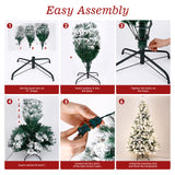 Amzdeal 6FT Snow Flocked Artificial Christmas Tree Pre-Lit, 928 Branches & 250 Warm Lights, Sturdy Base