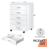 Hosfur 5-Drawer Chest, Storage Dresser Cabinet with Wheels, White