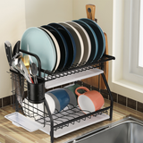 Dish Drying Rack, 2 Tier Kitchen Plate Rack with Drainboard, Utensil Holder, Cup Holder, Cutting Board Holder, Large Rust-Proof Dish Drainer