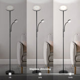 Albrillo Modern Floor Lamp - 28W Sky LED Torchiere and 5W Reading Light, 2200 + 400Lumens, Dimmable Standing Lamp, Touch and Remote Control, 3000K-6000K or for Living Room, Bedroom, Office, Black