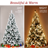 Amzdeal 6FT Snow Flocked Artificial Christmas Tree Pre-Lit, 928 Branches & 250 Warm Lights, Sturdy Base