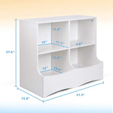 Kids Toy Storage Organizer with Bookshelf, Playroom Storage Cubby for Books Toys Kids Bookcase Toys Shelf Cabinet for Playroom Bedroom Reading Nook-White