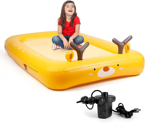 Kids Inflatable Travel Bed, Portable Air Mattress for Toddlers Children, with Air Pump, Yellow