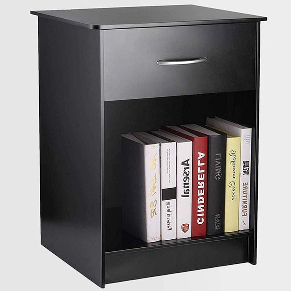 TUSY Black Nightstand with Drawers, End Table Bedroom Side Tables Bedside Cabinets, File Cabinet Storage with Sliding Drawer and Shelf for Home Office