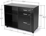 Black Printer Cabinet, TUSY Printer Stand with Open Storage Shelf, 3-Drawer Locked File Cabinet with Lock, Home Office