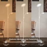 Albrillo Modern Floor Lamp - 28W Sky LED Torchiere and 5W Reading Light, 2200 + 400Lumens, Dimmable Standing Lamp, Touch and Remote Control, 3000K-6000K or for Living Room, Bedroom, Office, White