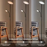 Albrillo Modern Floor Lamp - 28W Sky LED Torchiere and 5W Reading Light, 2200 + 400Lumens, Dimmable Standing Lamp, Touch and Remote Control, 3000K-6000K or for Living Room, Bedroom, Office, Black