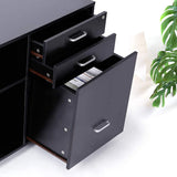 Black Printer Cabinet, TUSY Printer Stand with Open Storage Shelf, 3-Drawer Locked File Cabinet with Lock, Home Office