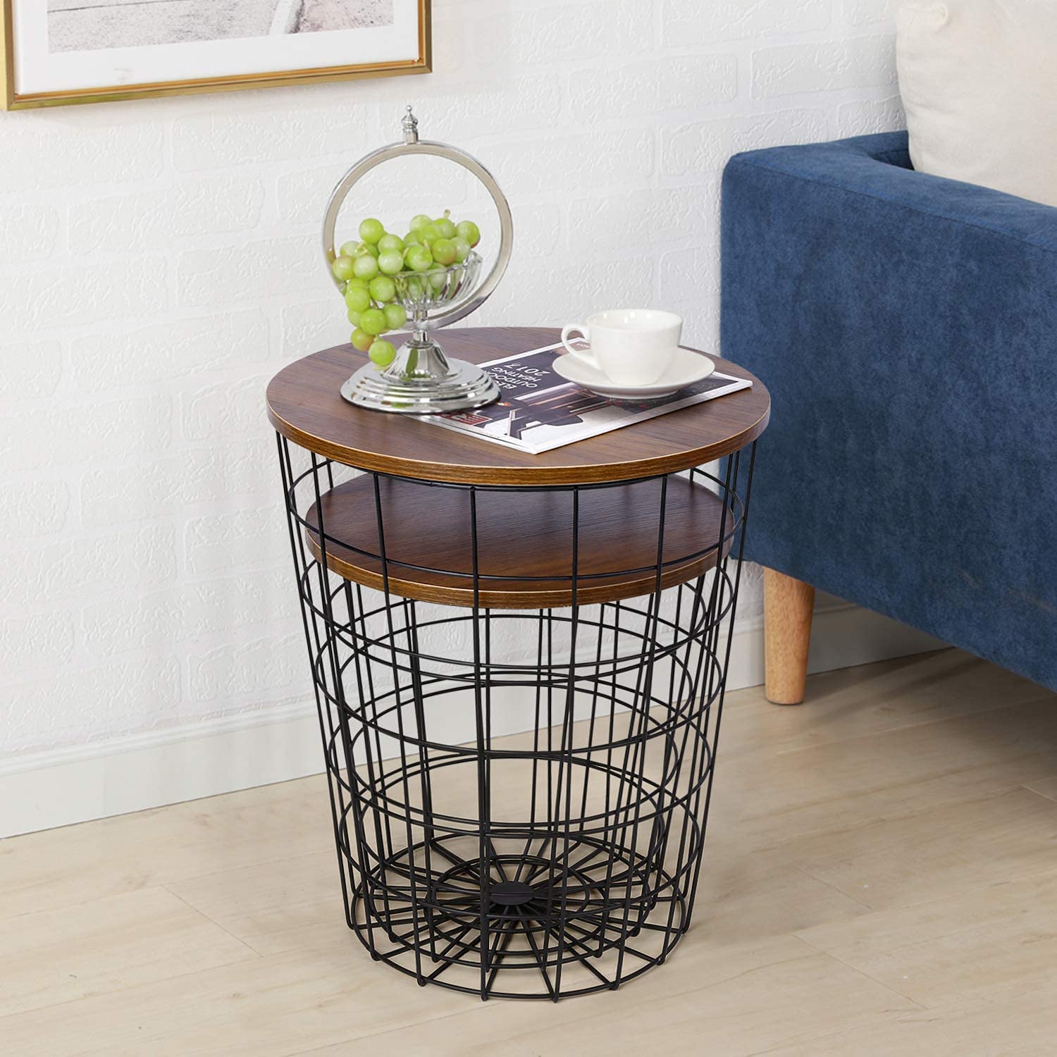 Wire basket coffee table deals with wood top