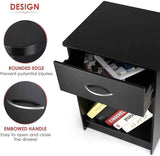 TUSY Black Nightstand with Drawers, End Table Bedroom Side Tables Bedside Cabinets, File Cabinet Storage with Sliding Drawer and Shelf for Home Office