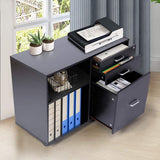 Black Printer Cabinet, TUSY Printer Stand with Open Storage Shelf, 3-Drawer Locked File Cabinet with Lock, Home Office