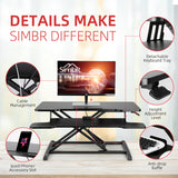 SIMBR Standing Desk Converter 36 inch, Height Adjustable Sit Stand Desk Riser, Stand Up Desk for Home Office, Sit to Stand Tabletop with Keyboard Tray for Dual Monitors