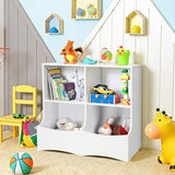 Kids Toy Storage Organizer with Bookshelf, Playroom Storage Cubby for Books Toys Kids Bookcase Toys Shelf Cabinet for Playroom Bedroom Reading Nook-White