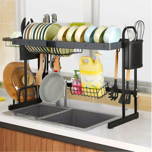 Over Sink Adjustable Dish Drying Rack In Stainless Steel. Space