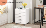 Hosfur 5-Drawer Chest, Storage Dresser Cabinet with Wheels, White