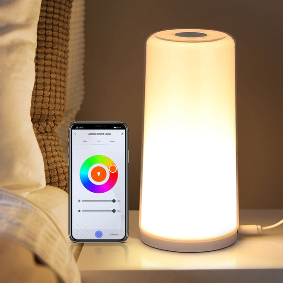 Albrillo Smart Table Lamp, Bedside Lamp Work with Alexa and Google Home, Dimmable Warm White Light & RGB Color Changing Touch Lamp, Nightstand Lamp Night Lights for Living Room, Bedroom, Office.