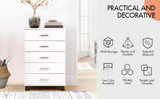 Hosfur 5-Drawer Chest, Storage Dresser Cabinet with Wheels, White