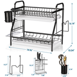 Dish Drying Rack, 2 Tier Kitchen Plate Rack with Drainboard, Utensil Holder, Cup Holder, Cutting Board Holder, Large Rust-Proof Dish Drainer