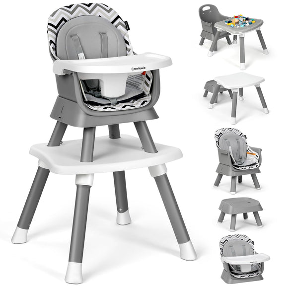 Cowiewie 8 in 1 Baby High Chair for Babies, Toddler Dining Booster Seat/Kids Table & Chair Set/Building Block Table/Kids Stool,Grey