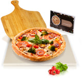 Pizza Stone for Grill and Oven 15¡±x12¡±, Free Bamboo Pizza Peel Paddle, Heat-Resistant Cordierite Cooking Stone, Durable Baking Stone with Recipes for Pizza, Pie, Housewarming Gift