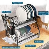 Dish Drying Rack, 2 Tier Kitchen Plate Rack with Drainboard, Utensil Holder, Cup Holder, Cutting Board Holder, Large Rust-Proof Dish Drainer