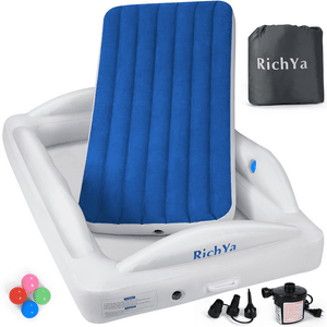 Inflatable Toddler Travel Bed 62x40x12 with 4 Safety Bumpers, Portable Toddler Bed for Camping and Sleepover,Dark Blue