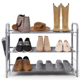 HiTik 3-Tier Shoe Rack with Side Hanging Pockets, Stackable Shoe Shelf Storage Organizer for Entryway