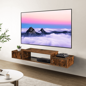 55" Floating Tv Stand Wall Mounted Media Console with Power Outlet, floating entertainment center TV Shelf, Under TV Floating Cabinet Desk, Television Stands for Bedroom, Living Room, Rustic Brown