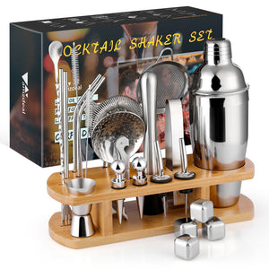 Cocktail Shaker Set with recipes, Stainless Steel Martini Shaker, Professional Bar Tools