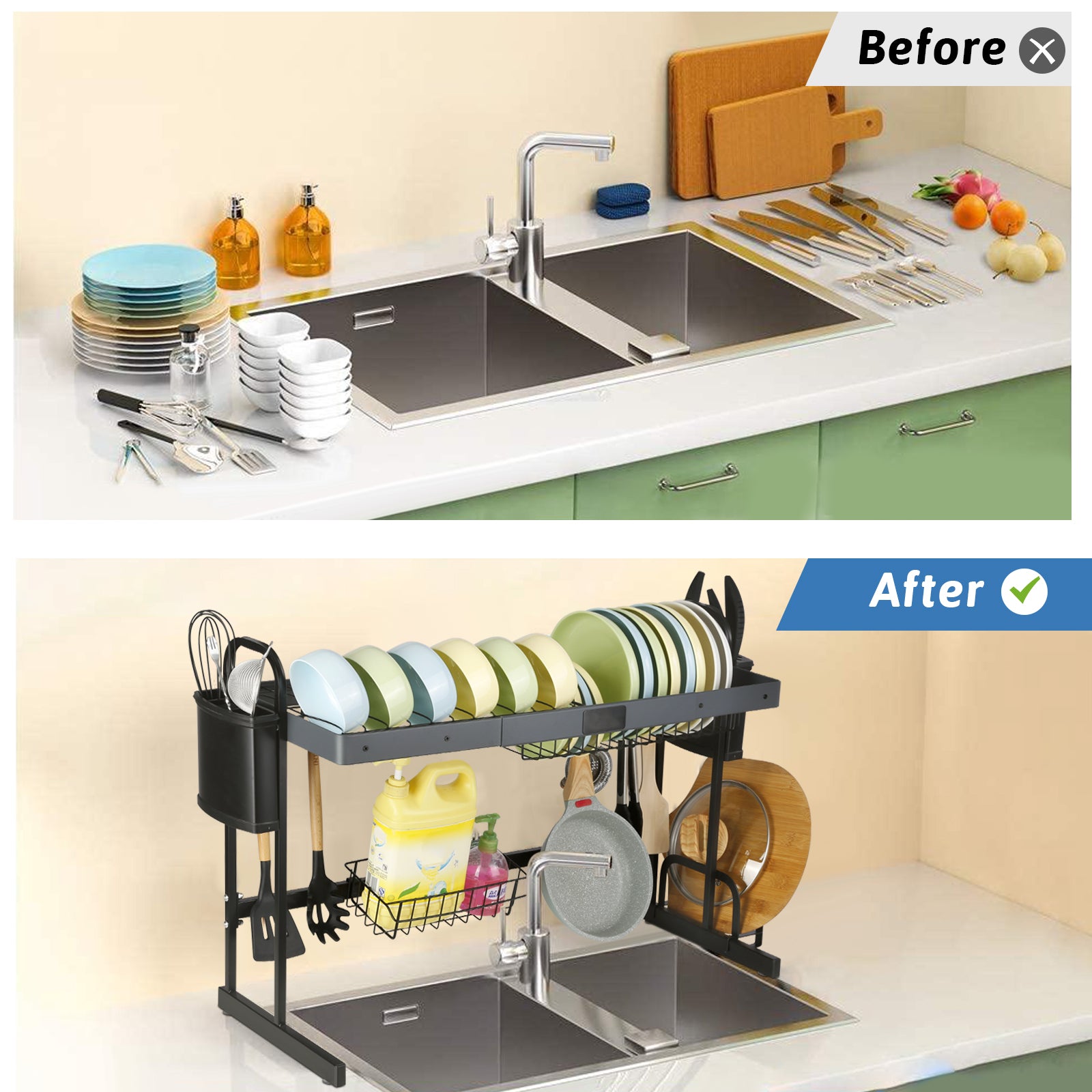 Telescopic Sink Storage Rack Expandable Kitchen Sink Organizer 304